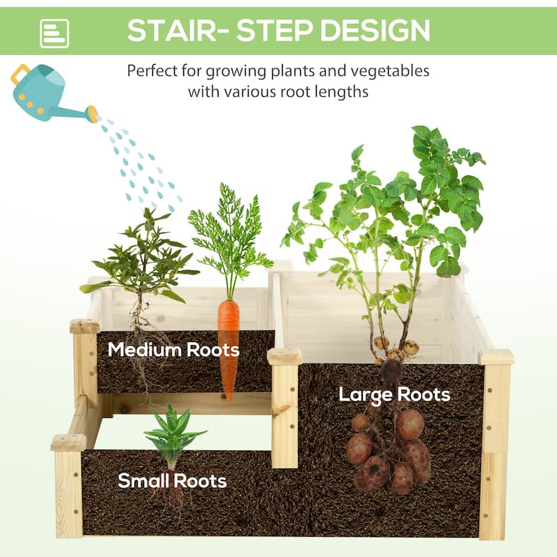 Outsunny 3 Tier Raised Garden Bed, Outdoor Planter Box, Wooden Garden Box with Open Bottom for Growing Vegetables