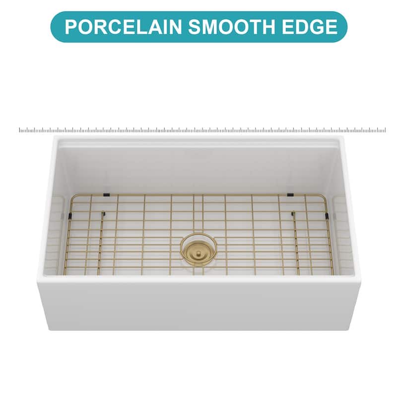 White Farmhouse Sink Workstation - Porcelain Ceramic Single Bowl Apron Front Kitchen Sink