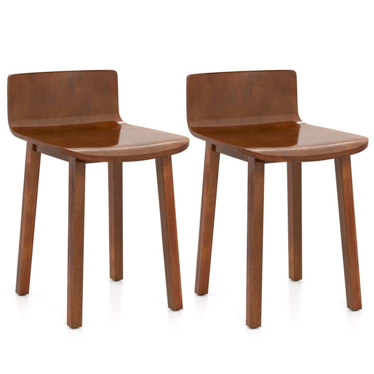 Brown Acacia Wood Dining Chairs Set of 2 with Ergonomic Design and Adjustable Foot Pads - 15" x 16.5" x 24.5"