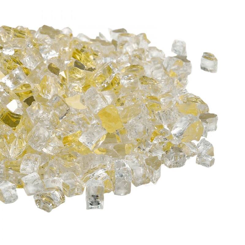 Gold Tempered Crushed Glass Fire Pit Glass Rocks 10 lbs Heat Resistant - 1/2 inch