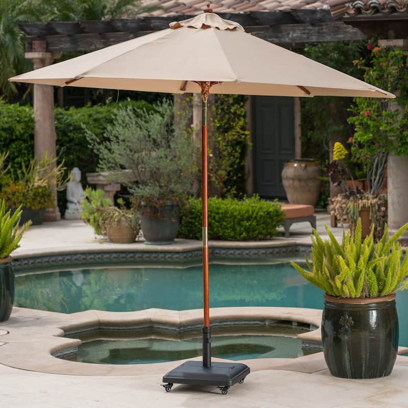 Square Wheelie Outdoor Umbrella Base with Stainless Steel Pole - Black Concrete
