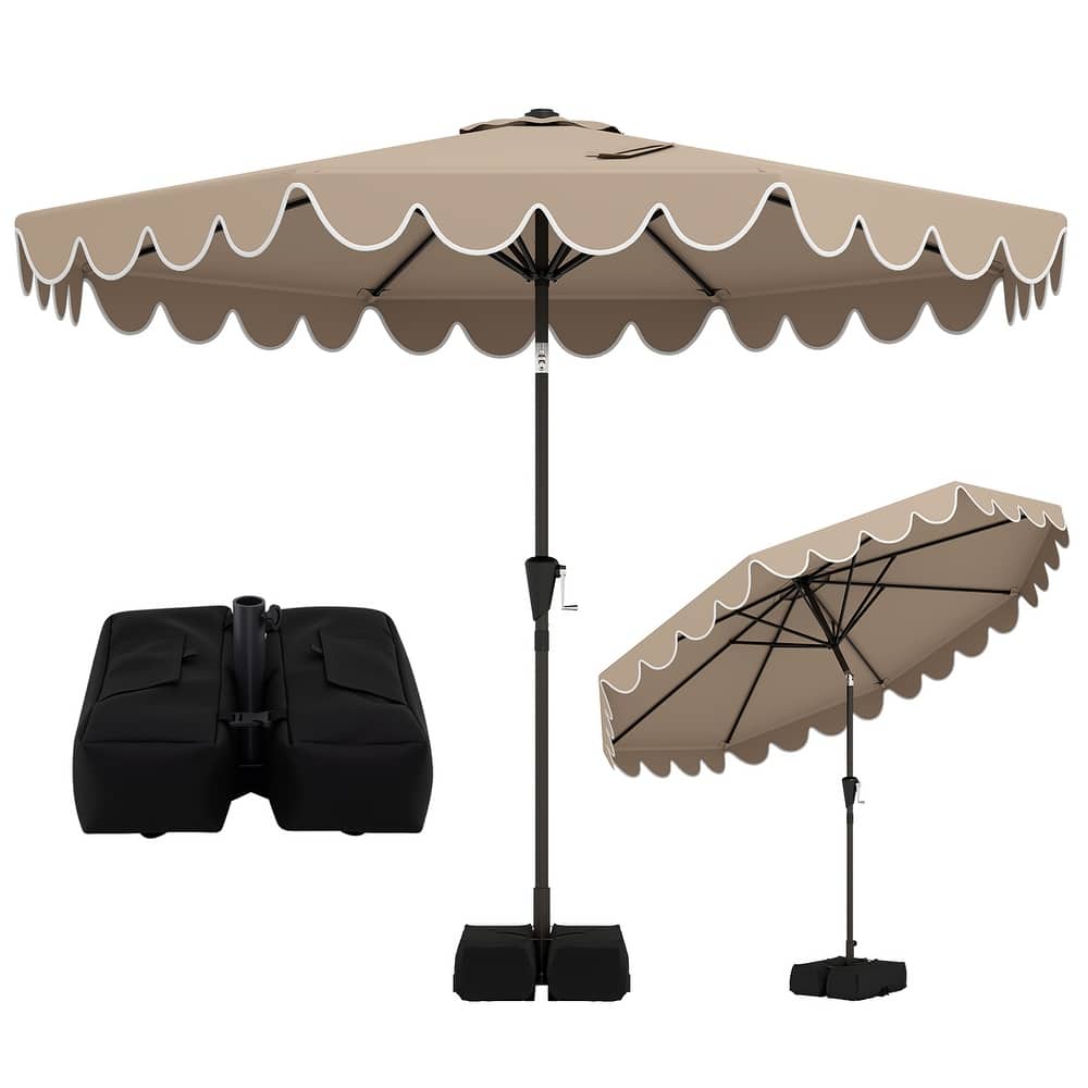 Gymax 10 FT Outdoor Umbrella w/ Weighted Base Sandbags Push Button