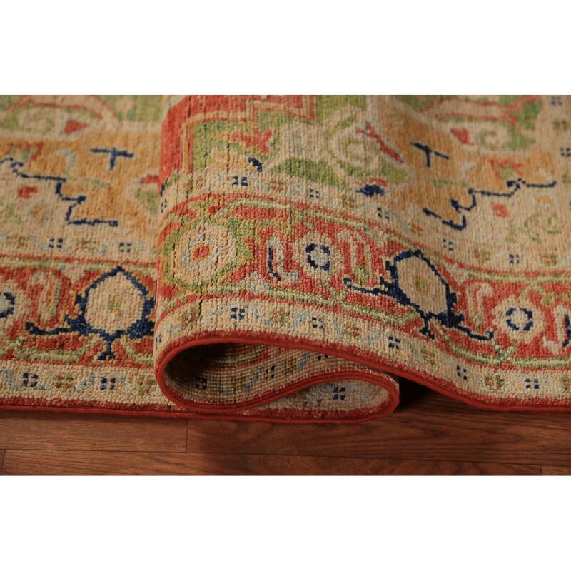 Orange & Green Heriz Serapi Vegetable Dye Rug Handmade Wool Carpet - 3'1"x 5'0"