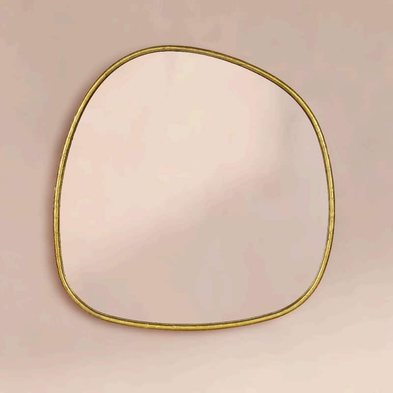 TEHOME Asymmetrical Irregular Shaped Mirror Antiqued Gold Asymmetrical Accent Mirror Irregular Bathroom Wall Mirror 27" x 27"
