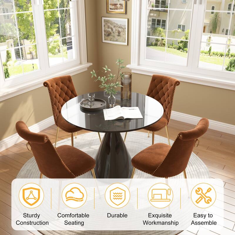 48" Light Luxury Black High Gloss Large Countertop Dining Table with Velvet Dining Chair Set