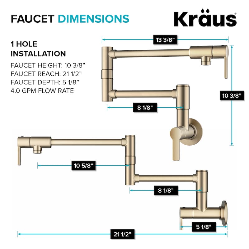 KRAUS Oletto Wall Mount Pot Filler Kitchen Faucet with Retractable Arm