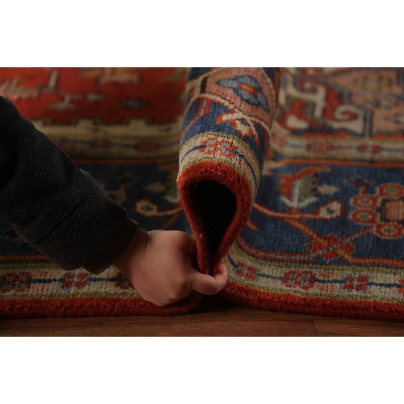 Heriz Serapi Indian Rug Hand-Knotted Medallion Orange Wool Carpet - 9'0"x 11'11"