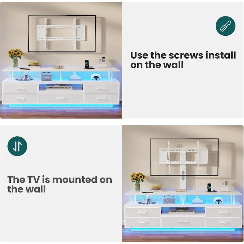 TV Stand with Mount 32/55/65/70 inch TVs Power Outlets Storage Entertainment Center