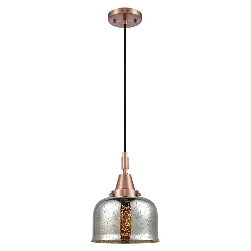 Innovations Lighting Downtown Urban - Caden Bell - 1 Light 8" Cord Hung Mini Pendant - Antique Copper/Silver Plated Mercury Shade
