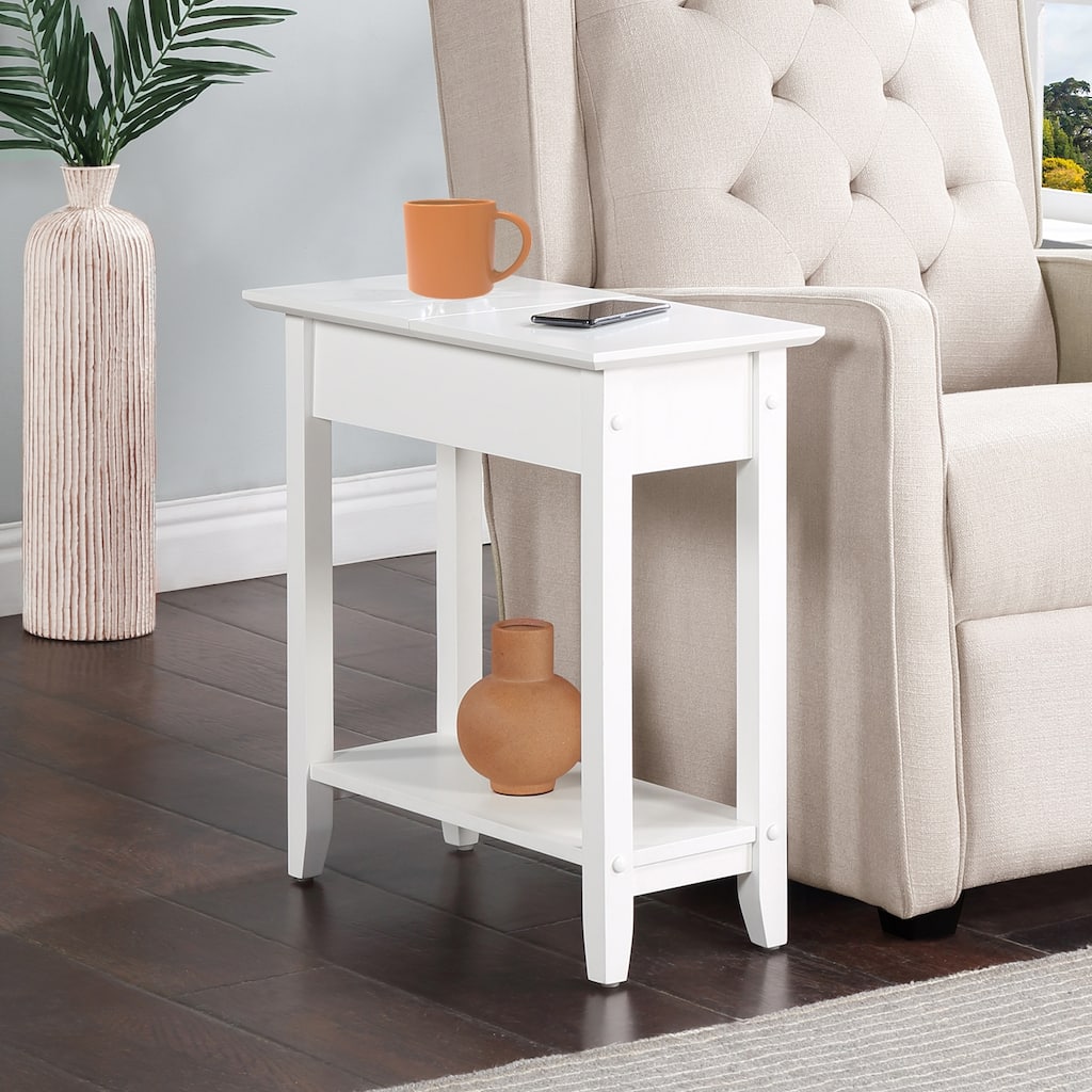Flip Top End Table with Concealed Storage Compartment, Straight Legs and Sleek Narrow Design for Any Living Room - 23