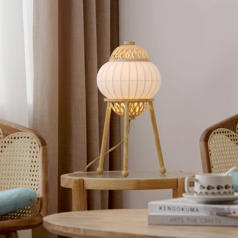 Hikari 1Wood Grain and Table Lamp for Living Room with Natural Shade Material Shade and E12 Bulb Not Included