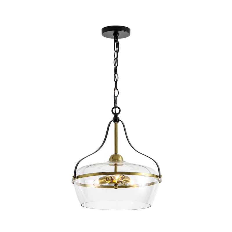 16.2 in. 3-Light Modern Matte Black Pendant Light with Clear Dome Glass Shade For Use in Kitchen Islands, Dining Rooms