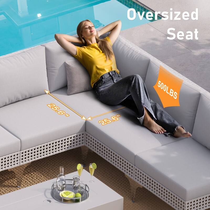 FINCATI Oversized Outdoor Furniture with Rectangular Fire Pit Table, 9-piece Luxurious High-back Patio Wicker Conversation Set