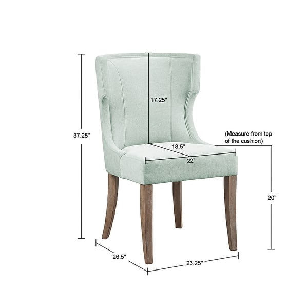dimension image slide 1 of 2, 37.25"H Upholstered Polyester Wingback Dining Chair with Piping Detail and Solid Wood Legs