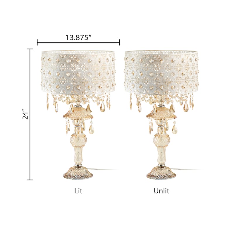 Silver Orchid White Champagne Glass and Metal Table Lamp - 13.875"L x 13.875"W x 24"H