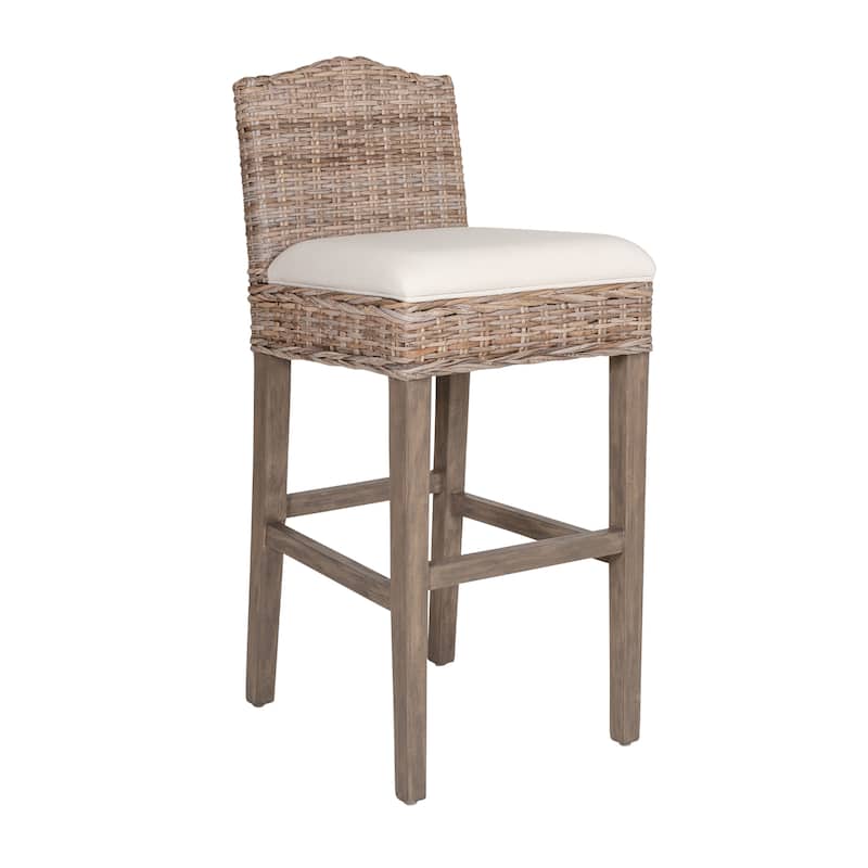 Duvall Grey Washed Rattan Cushioned Stool by East at Main
