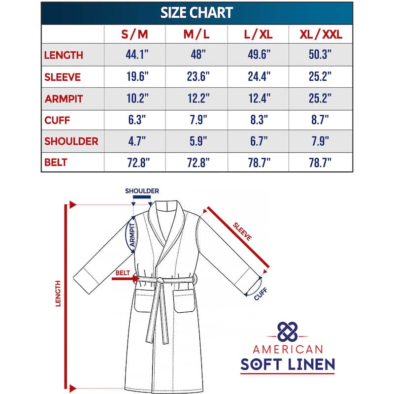 American Soft Linen Mens and Womens Robe Warm Fleece Unisex Bathrobe