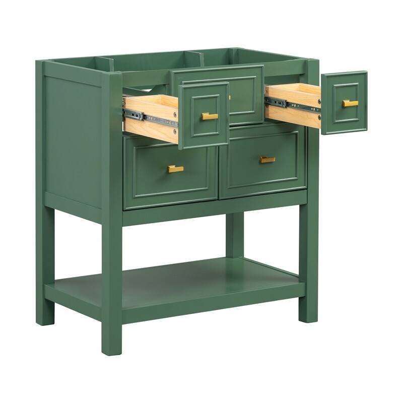 30'' Bathroom Vanity with/without Resin Sink, Freestanding Bathroom Vanity Cabinet with 5 Drawers & Open Shelf, Solid Wood Frame
