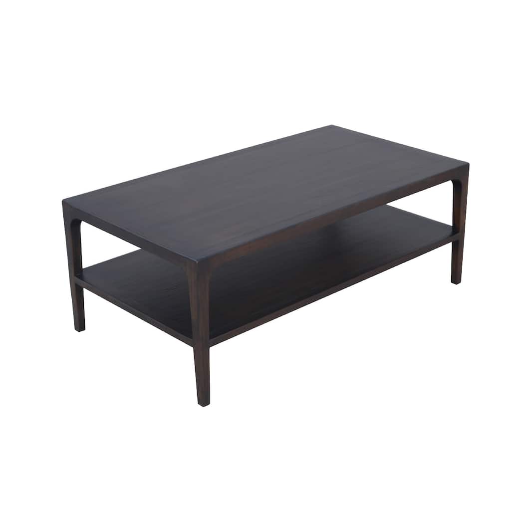 Geni Coffee Table, 48 Inch Rectangular Top w Shelf, Parsons Style Gray