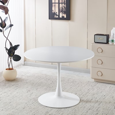 42.1" White Tulip Dining Table – Mid-Century Round MDF Top, Pedestal Base, Seats 4-6, Multi-Functional for Dining & Living Room‌