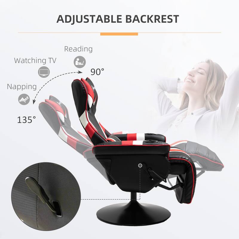 Steel Frame Racing Gaming Chair with Recliner, Footrest and Dual Cup Holders