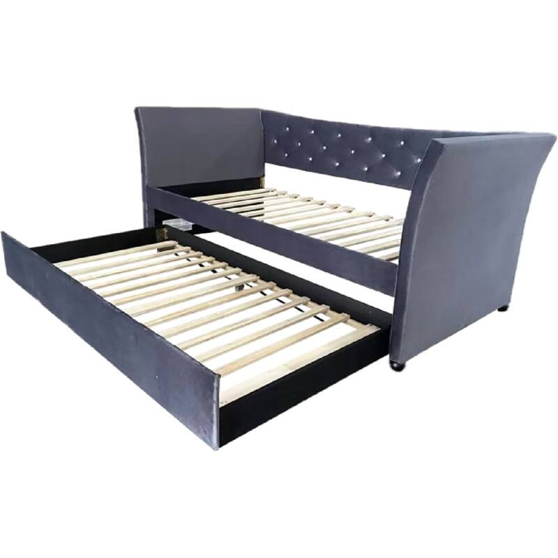 Modern Tufted Daybed with Trundle Velvet Upholstered Sofa Bed