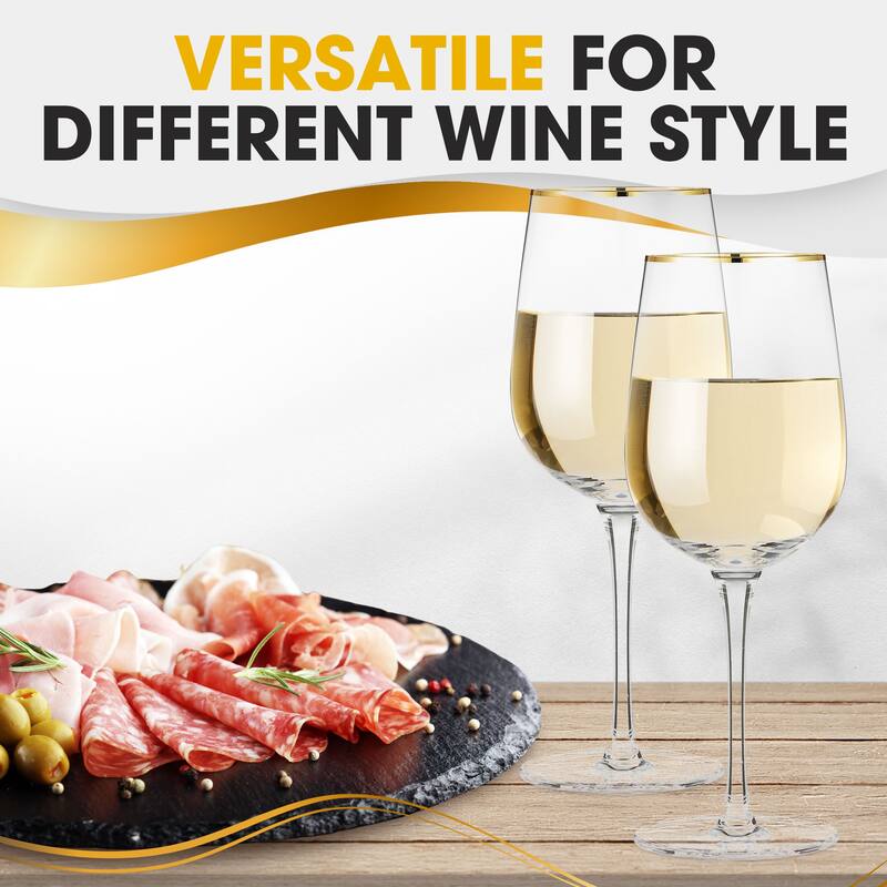 Berkware Luxurious and Elegant Long Stem Red Wine Glass with Gold Rim