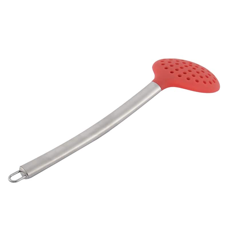 Silicone Covering Head Stainless Steel Handle Slotted Spoon - 13.4" x 3.7" x 0.6"(L*W*T)