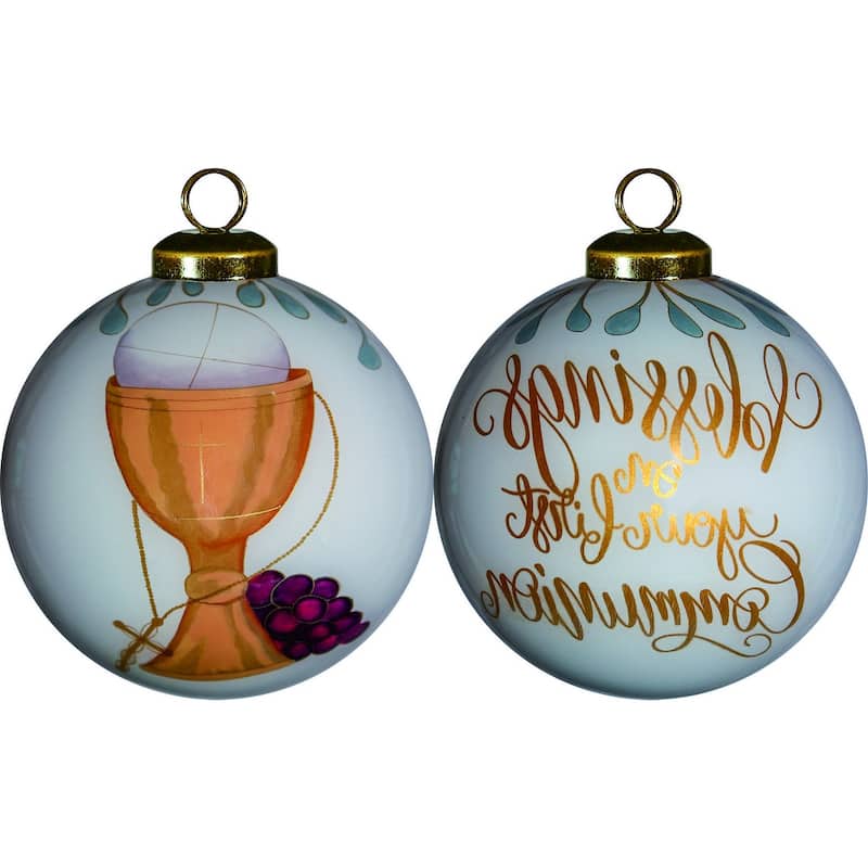 Gold First Communion Hand Painted Mouth Blown Glass Ornament - 3" x 3" x 3"