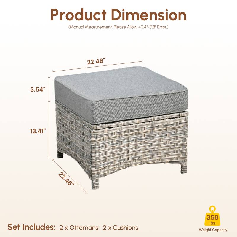 XIZZI Patio Wicker Ottoman with Cushion Outdoor Footrest