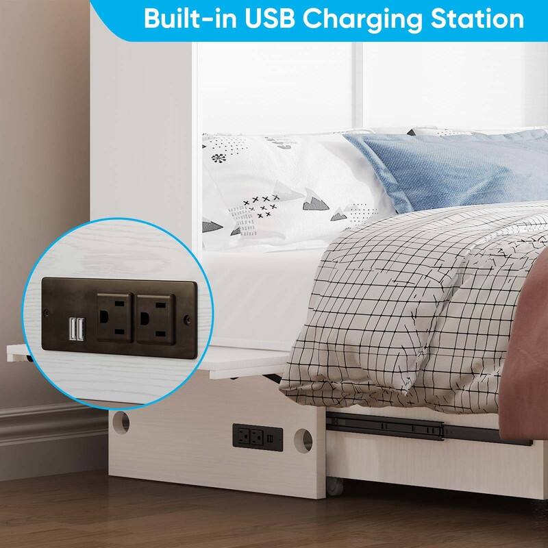 Mixoy Queen Murphy Bed Chest with Charging Station and Storage Drawer,No Mattress