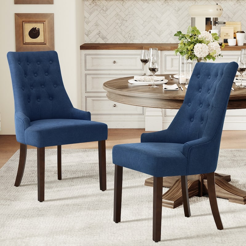 Ora Maison Set of 2 Wingback Dining Chairs - Tufted Linen-Like Fabric Upholstery, Elegant French Country Style for Dining Room