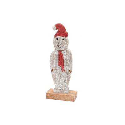 Christmas Mango Wood Snowman On Base