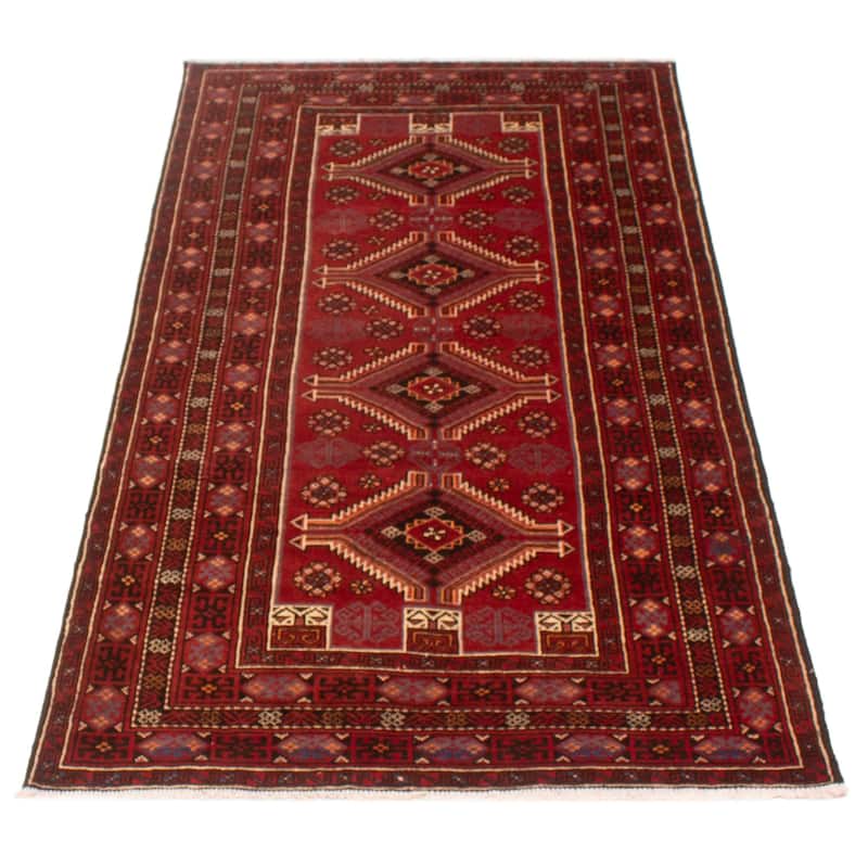 ECARPETGALLERY Hand-knotted Baluch Red Wool Rug - 4'0 x 7'5