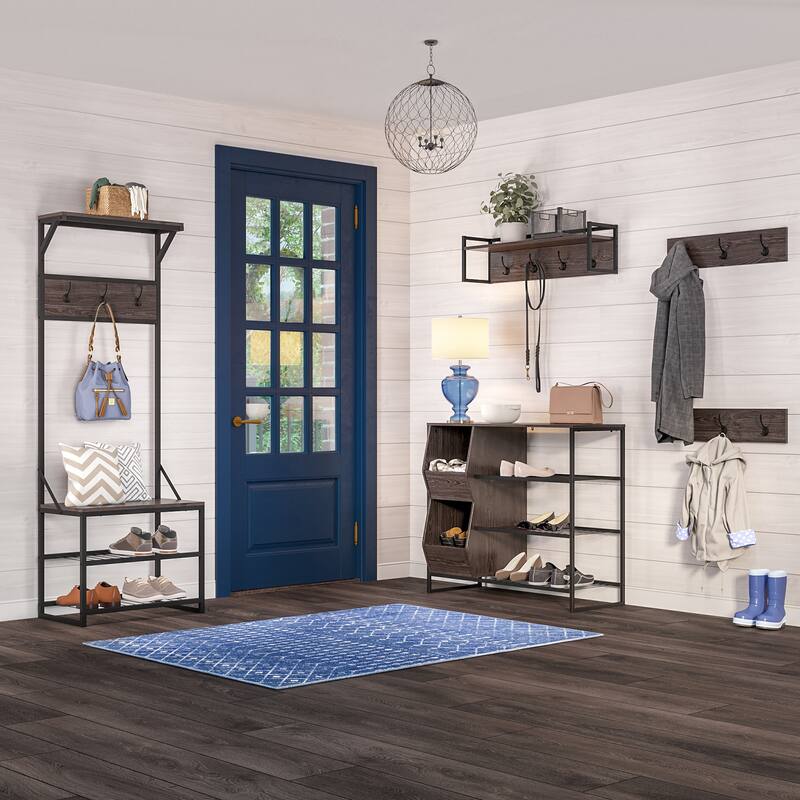 RiverRidge Afton Entryway Shoe Storage Organizer with 3 Shoe Racks and 2 Shoe Organizer Boxes - Weathered Woodgrain