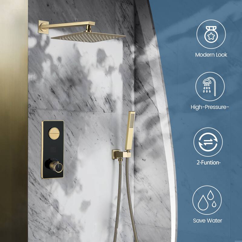 9.84" Digital Display Thermostatic Complete Shower System with Rough in-Valve, Rain Shower Head