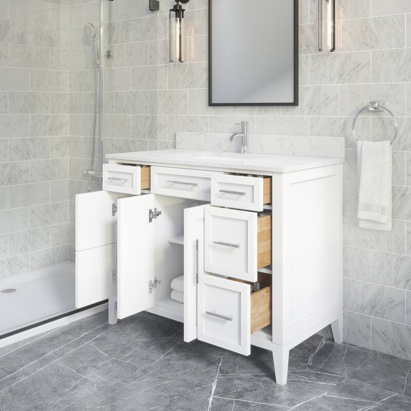 Jackson 42-inch Single Bathroom Vanity with Engineered Stone Top and Drawer Organizer
