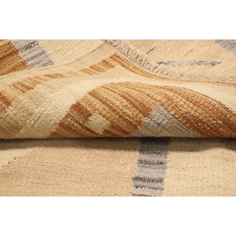 Hand Woven Oriental 100% Wool Carpet Southwestern Tribal Beige & Ivories Kilim Area Rug - 5' 6'' X 3' 8''