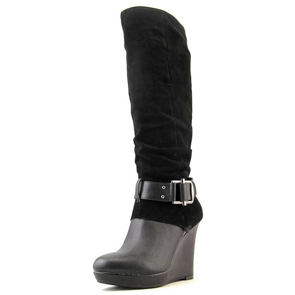 Bar III Tilt Women Round Toe Leather Black Knee High Boot