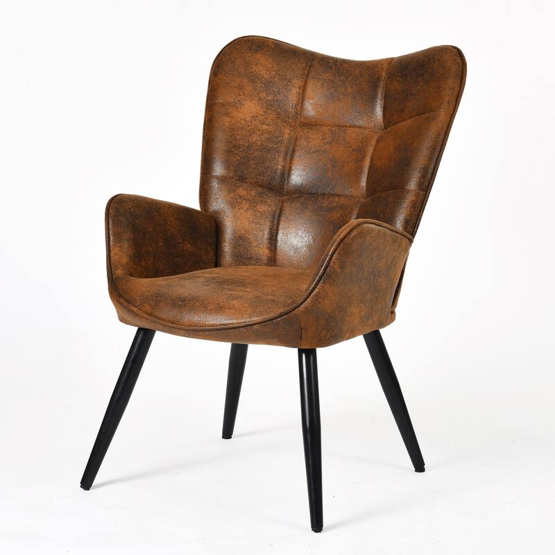 Homy Casa Modern Upholstered Accent Chair with Armrests and Wooden Legs for Living Room and Reading Nook - Brown