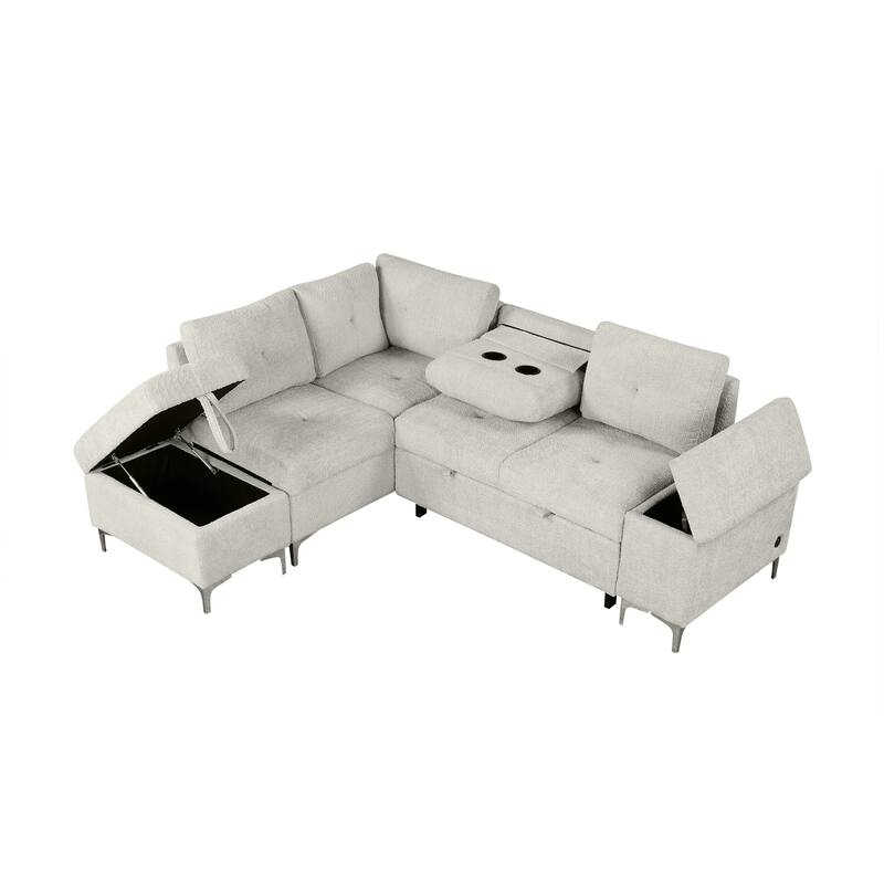 Power Recliner Corner Sofa Reclining Sofa Sectional Couches with Cup Holders, USB Ports and Power Socket for Living Room