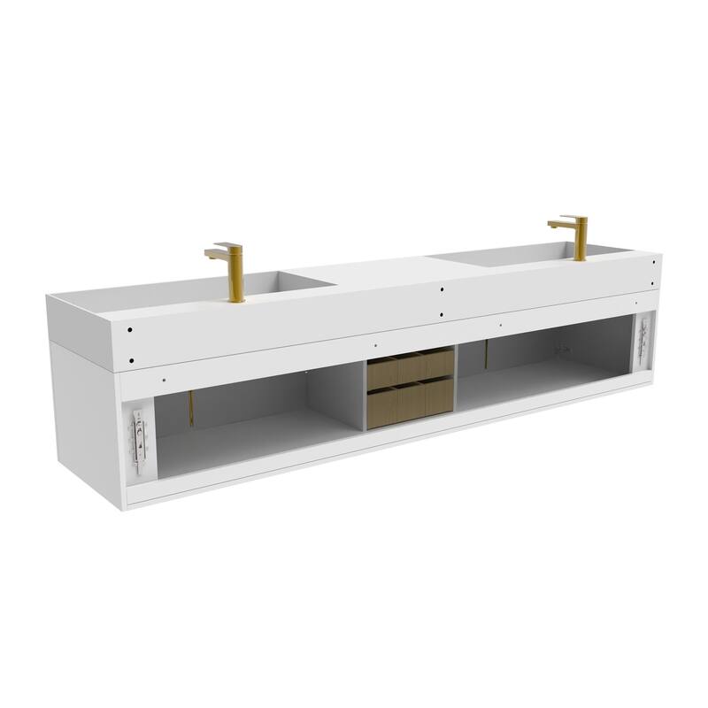 Amazon 84" Wall Mounted Double Bathroom Vanity Set w/ White Top