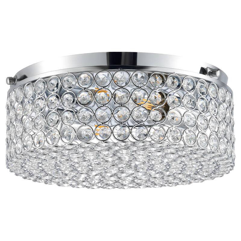 CO-Z Modern 2-Light Round Crystal Flush Mount Ceiling Light - 12" x 12" - Chrome