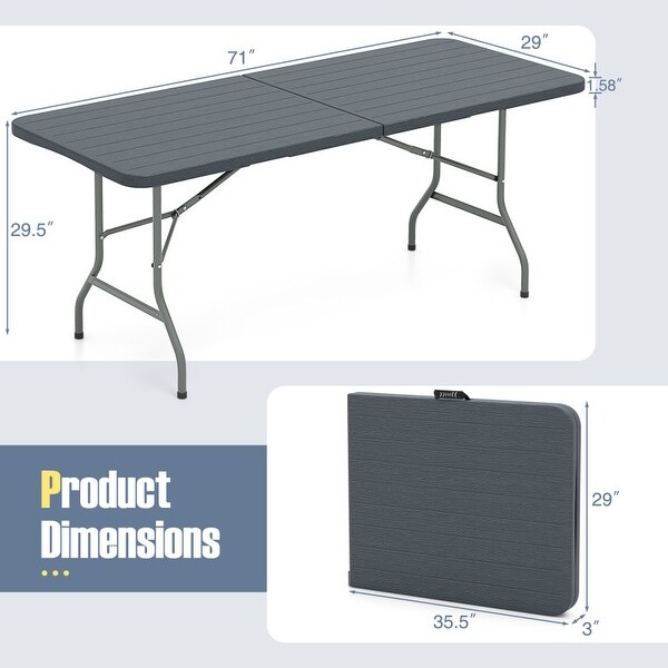 6-Foot Folding Table with Durable HDPE Wood Grain Surface, Safe