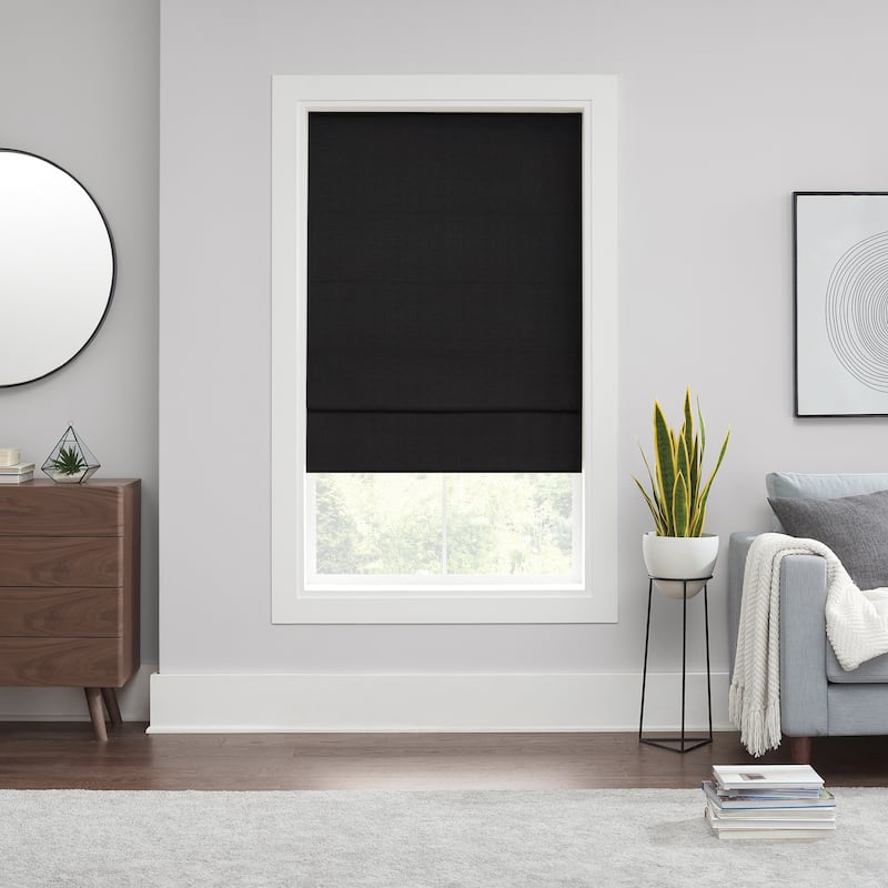 Eclipse Kylie Solid 100% Total Blackout Cordless Roman Shade - 35x64 - Black