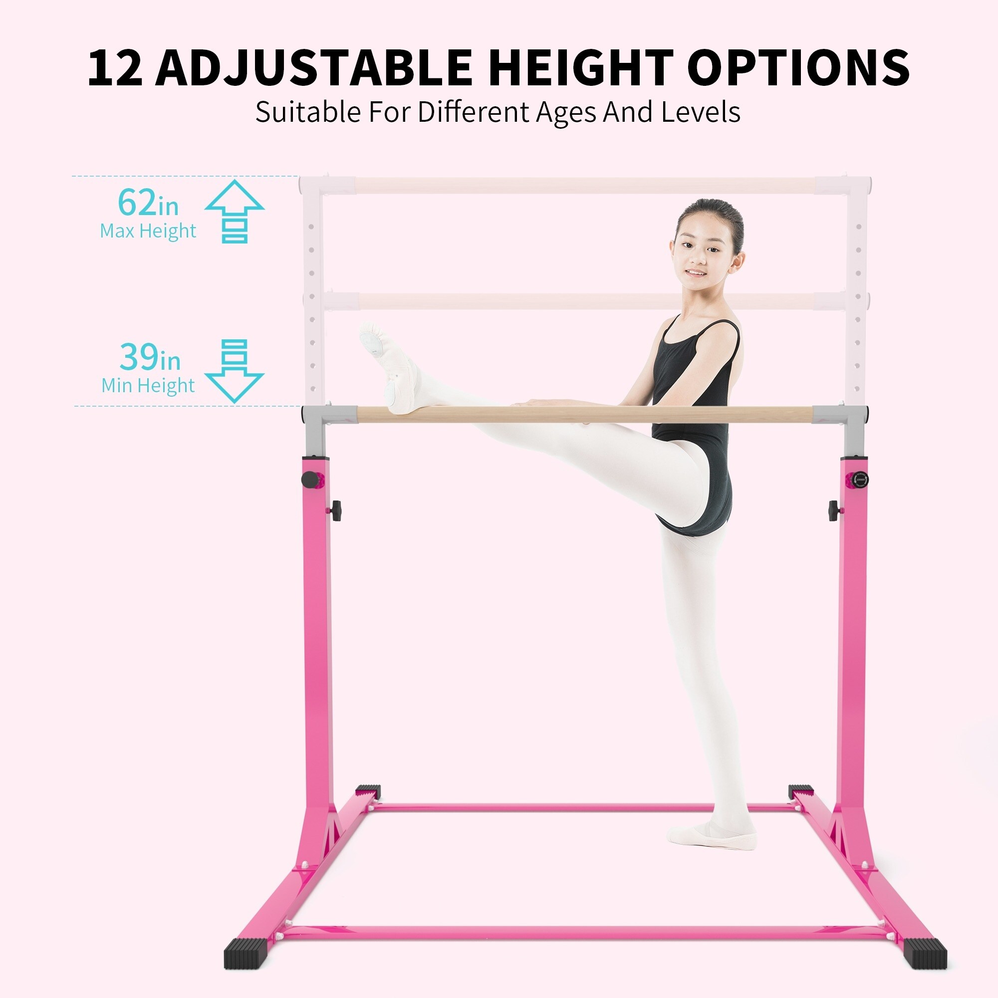 ZENOVA Gymnastics Bar for Kids Ages 3 15 For Home Horizontal Bar And Gymnastic Training Equipment Pink