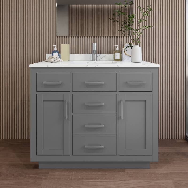 Wyndham Collection WCG262642S-QTZ-UNSMXX Beckett TK 42" Free Standing - Dark Gray / Giotto Quartz Top / Brushed Nickel