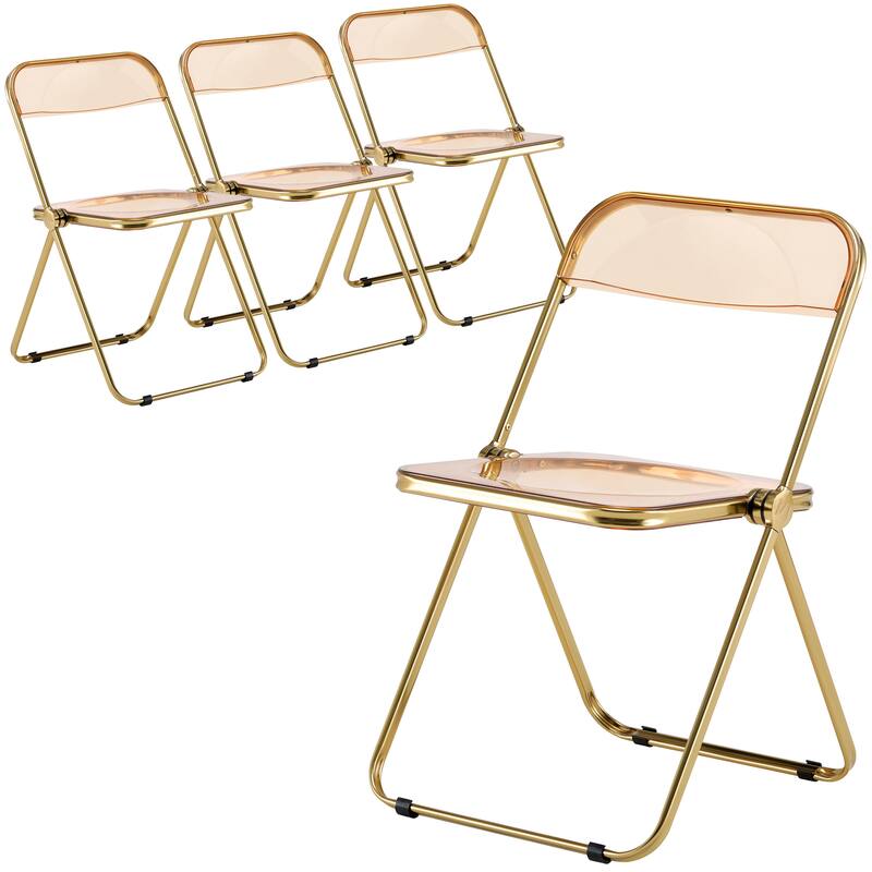 Lawrence Set of 4 Modern Foldable Transparent Acrylic Gold Chrome Folding Chair for Multipurpose Spaces - 30" - Amber