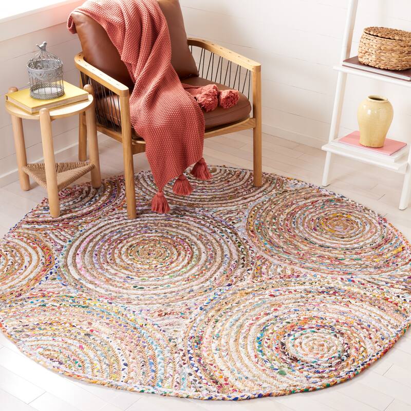 SAFAVIEH Handmade Cape Cod Mariam Coastal Jute Rug - 6' Round - Beige/Multi