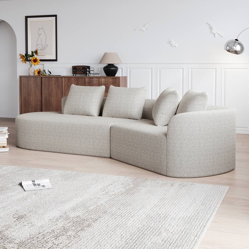 Modular Curved Sectional Sofa, Oversized Chenille Cloud Couch, Compressed Upholstered Sofa with 4 Throw Pillows